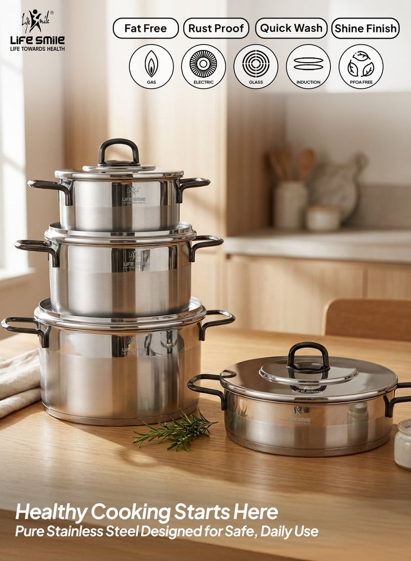 Life Smile 8-Piece Stainless Steel Cookware Set with Lids -20/24/28cm Casseroles, 28cm Shallow Pot,Multi-Size Cooking Pots - Image 4